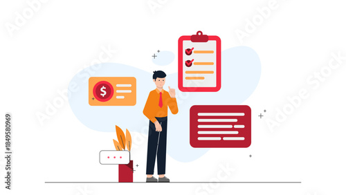 Accountant Filing Taxes Digitally. Business Flat Vector Illustration