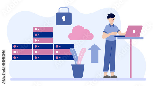 IT Team Managing Cloud Server Infrastructure. Business Flat Vector Illustration