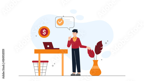 Freelancer Balancing Work and Personal Life. Business Flat Vector Illustration