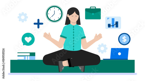 Freelancer Balancing Work and Personal Life. Business Flat Vector Illustration