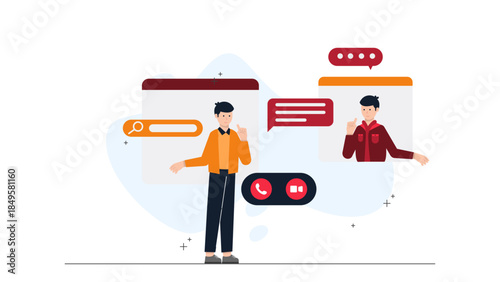 Team Participating in a Virtual Workshop. Business Flat Vector Illustration