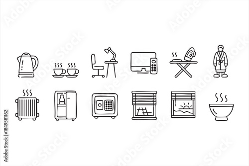 Minimal Household Appliance Icons for Mobile App Interface Design