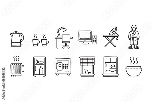 Outline Home Appliance Icons for UI Dashboards and Web Navigation