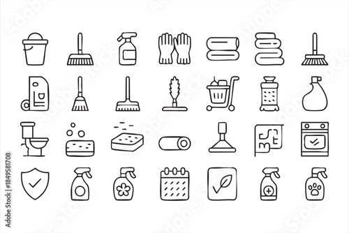 Cleaning Service Line Icons for UI Design and Facility Management Apps