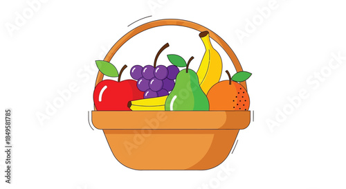 Assortment of fresh fruits in a brown wicker basket.