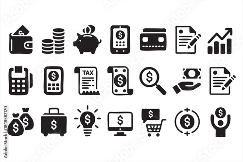 Financial Management Icons for Accounting Systems and Payment Platforms