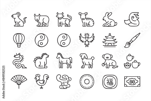 Asian Cultural Symbol Icons for Web and App UI Design