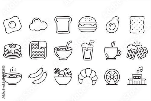 Breakfast and Brunch Line Icons for Cafe App Interfaces