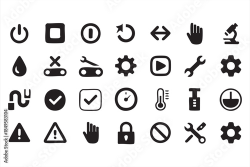 System Control and Settings Icons for Software Dashboards