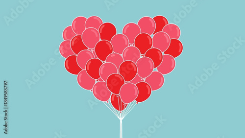 Creative Heart Shape Formed by Pink and Red Balloons on Light Blue Background