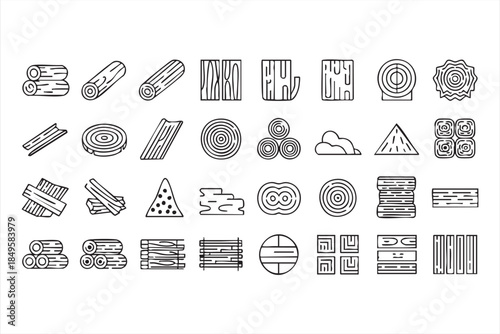 Timber Construction Line Icons for Woodworking and Carpentry
