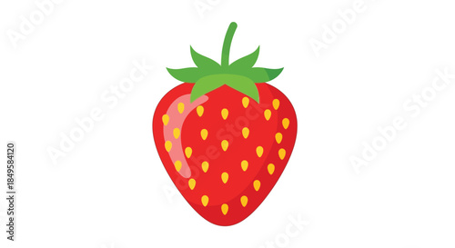Vibrant red strawberry with green stem and yellow seeds.
