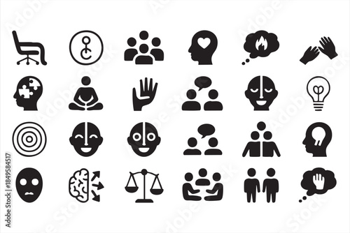 Mental Health Support Icons for Counseling Platforms and UI