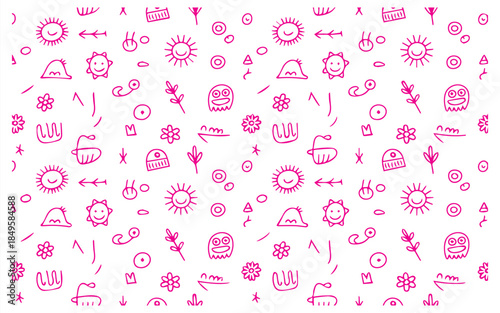 Playful pink doodle pattern for kids' designs, nursery decor, and whimsical backgrounds that sparks joy and creativity for children's products