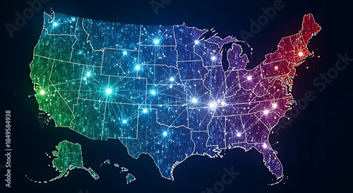Vibrant digital network connecting cities in America