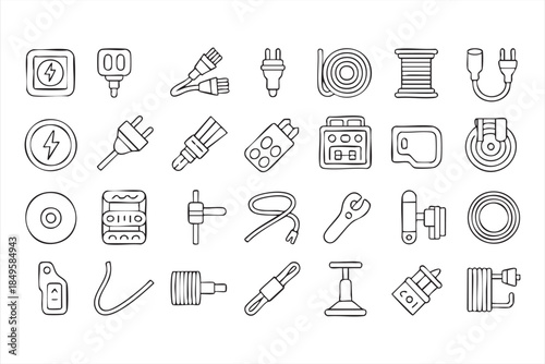 Electrical Connector Line Icons for Energy and Engineering Design