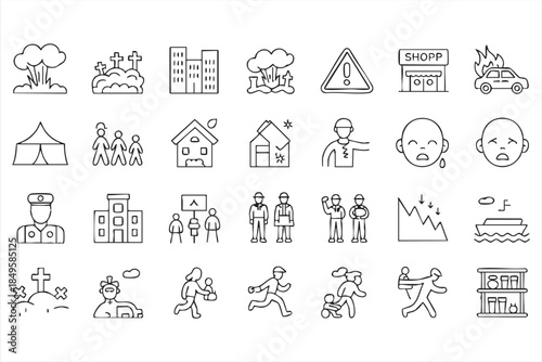 Emergency and Disaster Line Icons for Crisis Response UI