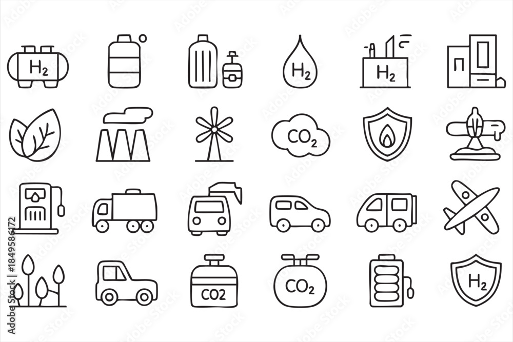 Fototapeta premium Clean Energy and Hydrogen Mobility Line Illustration for Future Transport