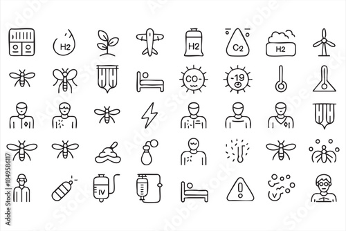 Science, Healthcare, and Sustainability Line Icons for Digital Platforms