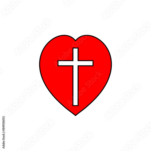 Church heart icon with religious cross. Vector illustration.