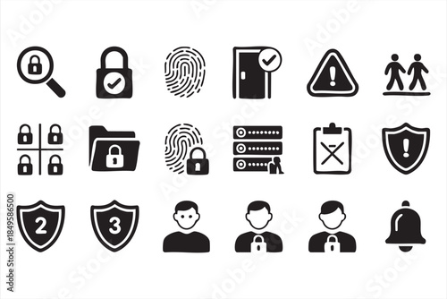 Digital Security Icons for Data Protection and User Verification