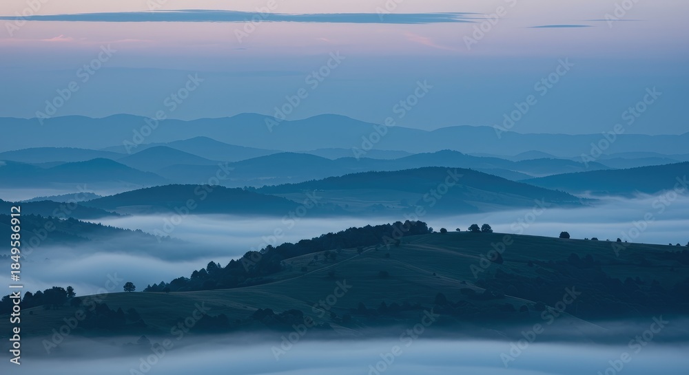 Fototapeta premium Misty mountain range at dawn