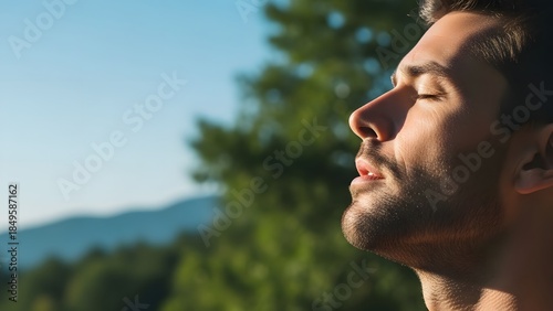 Man Relaxing Outdoors with Eyes Closed.