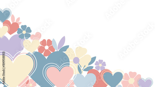 Delicate pastel heart and flower illustrations with soft color palette design