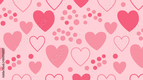 Cute Valentine's Day Heart Pattern with Various Pink and Red Hearts and Dots for Romantic