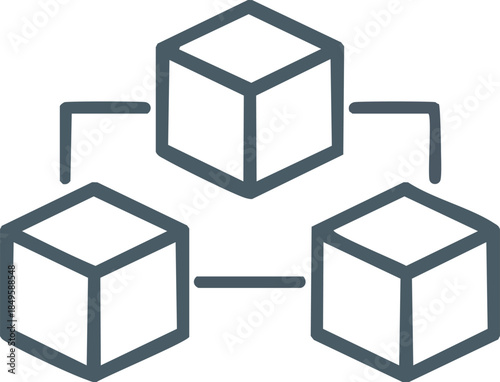 3D Cubes Connected in a Network Structure, Representing Data Flow and Systems