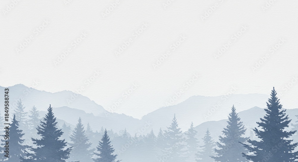 Obraz premium Misty mountain range with pine trees