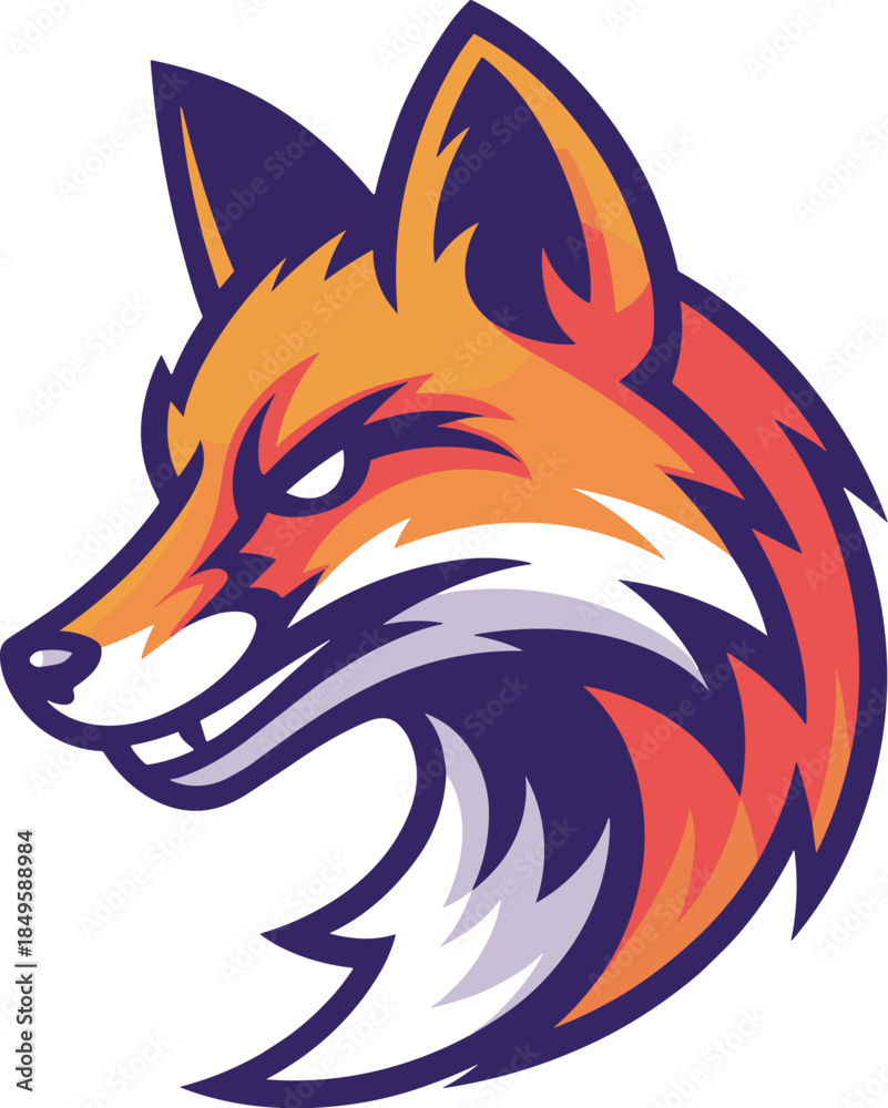 Obraz premium Fox mascot logo vector illustration of aggressive wild animal head for gaming sports team esports branding profile picture avatar icon isolated on black background for apparel and merchandise