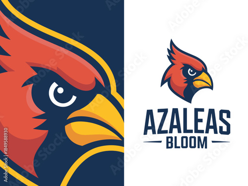 Red cardinal mascot logo design for competitive sports teams and university athletic branding featuring fierce bird head profile with sharp beak icon for gaming esports and professional club identity