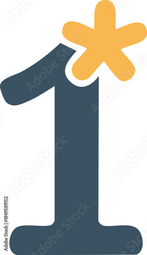 Bold number 1 icon with a yellow star accent symbolizing success, achievements, or a leading position