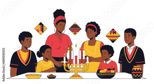 African American Family Celebrating Kwanzaa Together.