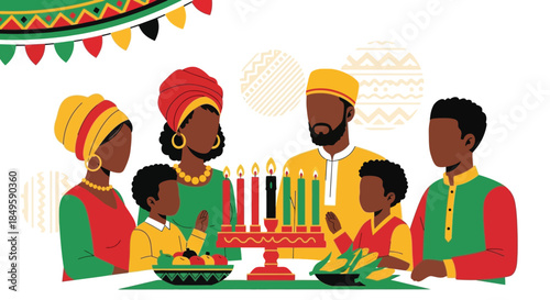 African American Family Celebrating Kwanzaa Together.
