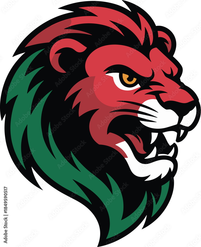 custom made wallpaper toronto digitalPowerful lion head mascot logo with red and green mane roaring for sports team branding fierce predator animal illustration for gaming esports community identity and corporate strength concept