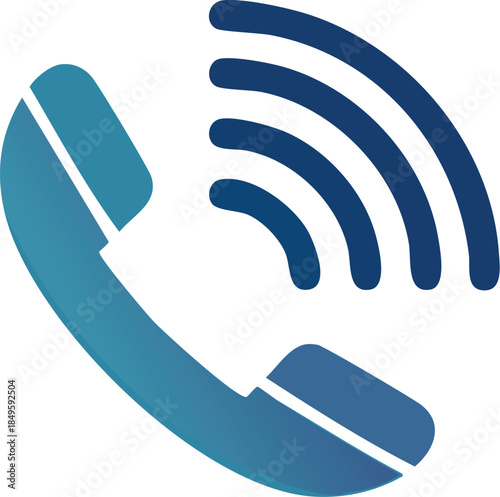 Illustrative Icon of a Blue Gradient Telephone Receiver with Sound Waves Emanating
