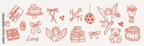 Whimsy doodle Valentine's day elements set