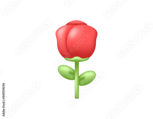 an illustration of a rose. red flowers, beautiful, and lovely. elements, valentines day. 3d style illustration design. white background