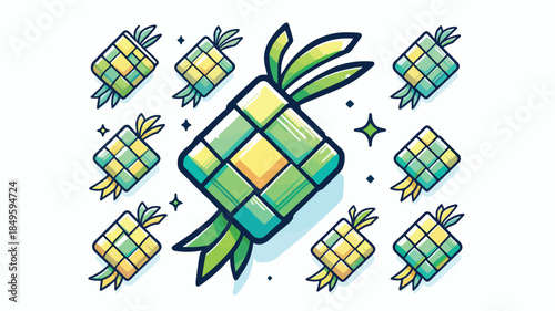 Ketupat Icon Set Illustration for Eid al-Fitr Celebration