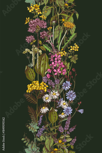 Healing herbs vertical seamless border