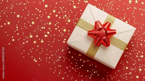 Wallpaper Mural A beautifully wrapped gift in a white box with a vibrant red bow. Torontodigital.ca