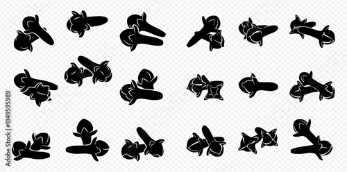 Set of black silhouette clove spice icons, aromatic seasoning for cooking and baking.