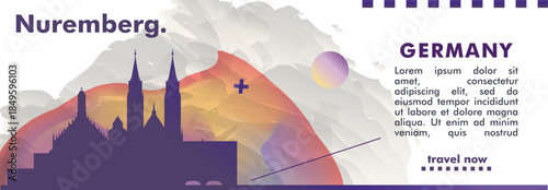 Nuremberg, Germany city banner with skyline, cityscape, landmarks. Horizontal travel vector illustration layout for website, page, presentation, header, footer