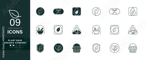 Plant-Based Organic Company Icons Set – Vegan, Eco-Friendly, Sustainable Business Symbols