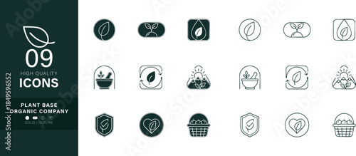 Plant-Based Organic Company Icons Set – Vegan, Eco-Friendly, Sustainable Business Symbols
