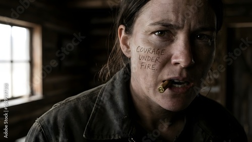 Man with Paint on Face in Dark Room.