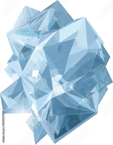 Abstract Blue Ice Crystal Geometry with Glowing Reflections and Polygonal Low Poly Structure