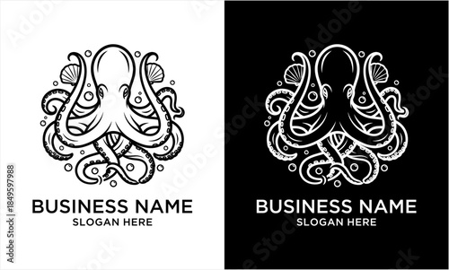 Detailed Octopus Logo Design with Intricate Tentacles and Shell Accents.